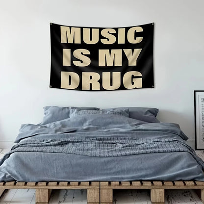 VIKAMA Music Is My Drug Personality Quotation Tapestry Music Lover Bedroom Music Studio Hanging Cloth Home Decoration