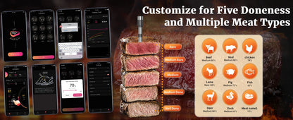 Wireless Meat Thermometer Digital Bluetooth Probe Thermometer Rechargeable with LCD Screen & Mobile APP for BBQ Oven Rotisserie