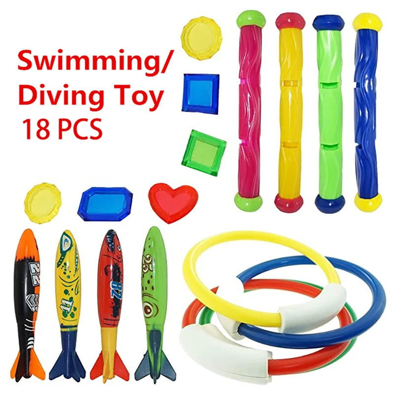 Swimming Diving Toys Set for Kids Children's Pool Treasure Hunt Games Diving Torpedo Water Ring Diamond Water Suit Toys Gift