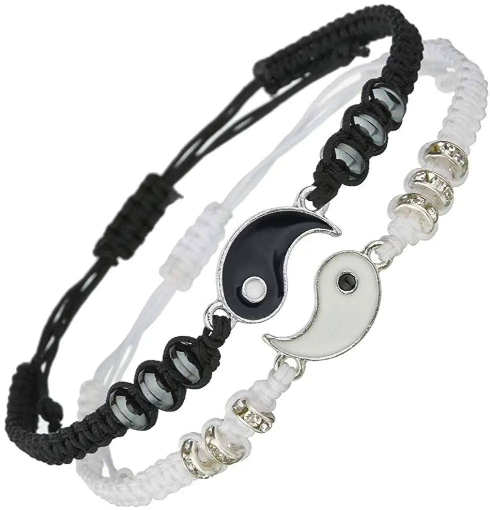 Couple Bracelets Rings Yin Yang Tai Chi Alloy Pendant Adjustable Braid Chain Necklace Matching Lover Bracelet Necklace Earring