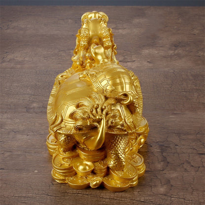 1 Resin Gold/bronze Feng Shui Dragon Turtle Statue Coin Wealth Home Desk Decoration Animal Jewelry