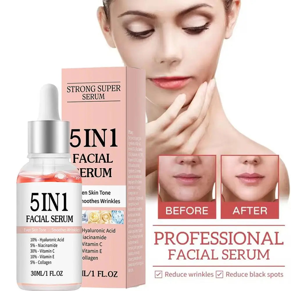 5 In 1 Face Serum Anti-Wrinkle Brightening Vitamin C Niacinamide Hyaluronic Acid Moisturizing Firming Facial Skin Care Essence
