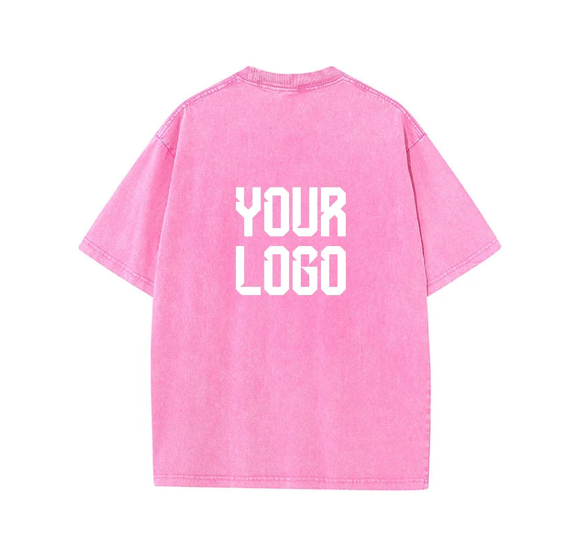 European washed retro round neck short sleeved shirt for men and women, 100% pure cotton, customizable logo