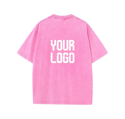 European washed retro round neck short sleeved shirt for men and women, 100% pure cotton, customizable logo