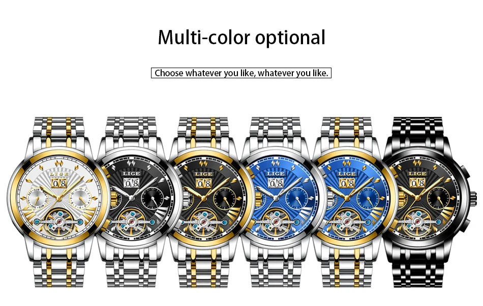 2026 LIGE Automatic Mechanical Wrist Watches For Men Top Brand Luxury Tourbillon Men Watch Fashion Business Waterproof Watch Men