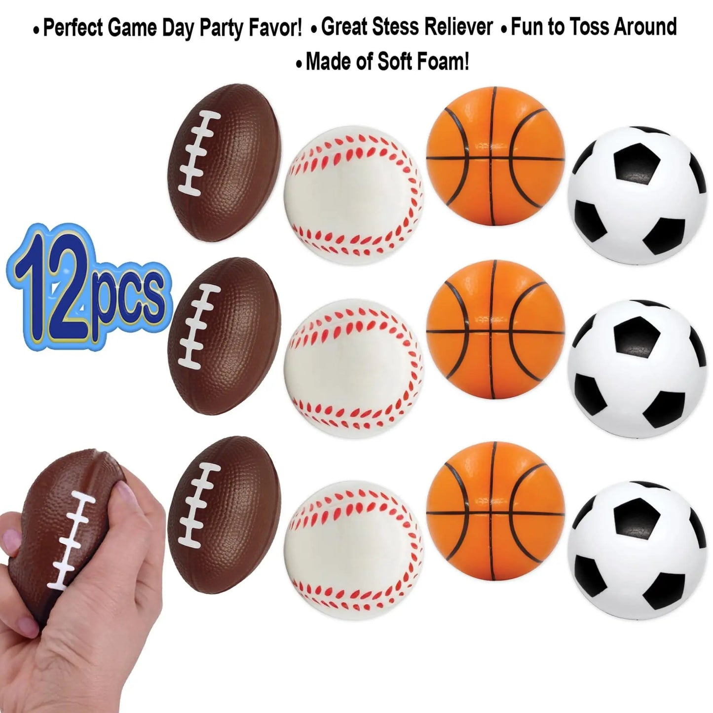6/12/20 Pcs Squishy Squeeze Balls Birthday Party Favors Goodie Pinata Filler Anti Stress Soccer Basketball  Rugby Baseball Gifts