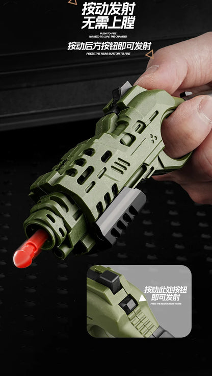 EDC Shootable Toy Pistol with 1-Button Shell Ejection and Card Pushing Function, Black Technology Mini Handgun for Stress Relief