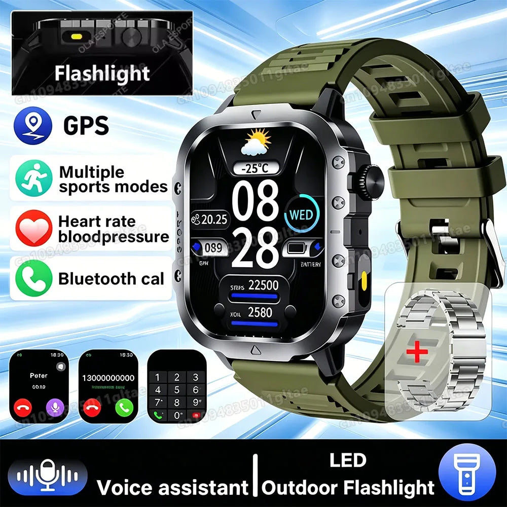 Outdoor Military Smartwatches Bluetooth Call Men 2.01" Blood Oxygen Monitor 5ATM Waterproof GPS Tracking Sports Smart Watch HW12