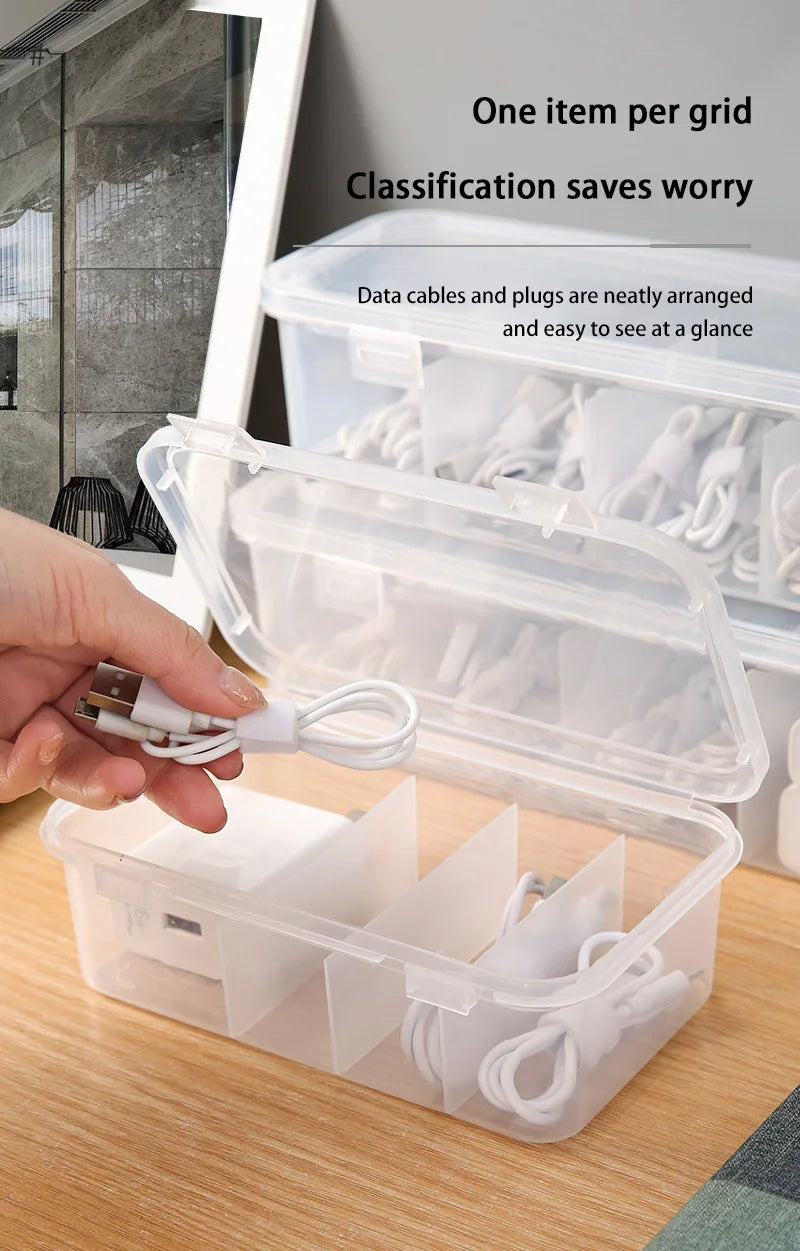 Transparent Data Cable Organizer Case Classification Dustproof Card Organizer Lid Clutter Collection Box for Office Home New