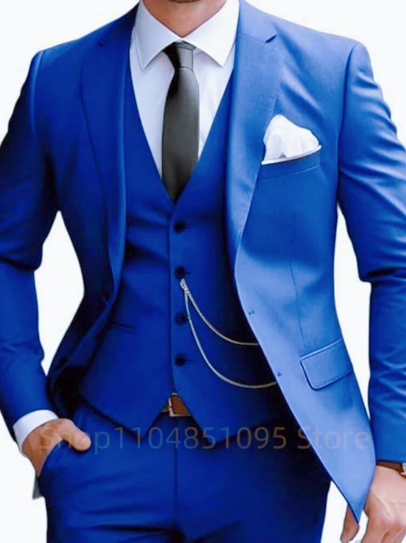 Elegant Mint Green 3 Piece Men's Suit Groom Tuxedos Business Suits Slim Fit Notch Lapel Blazer Vest Pants for Wedding Party Prom