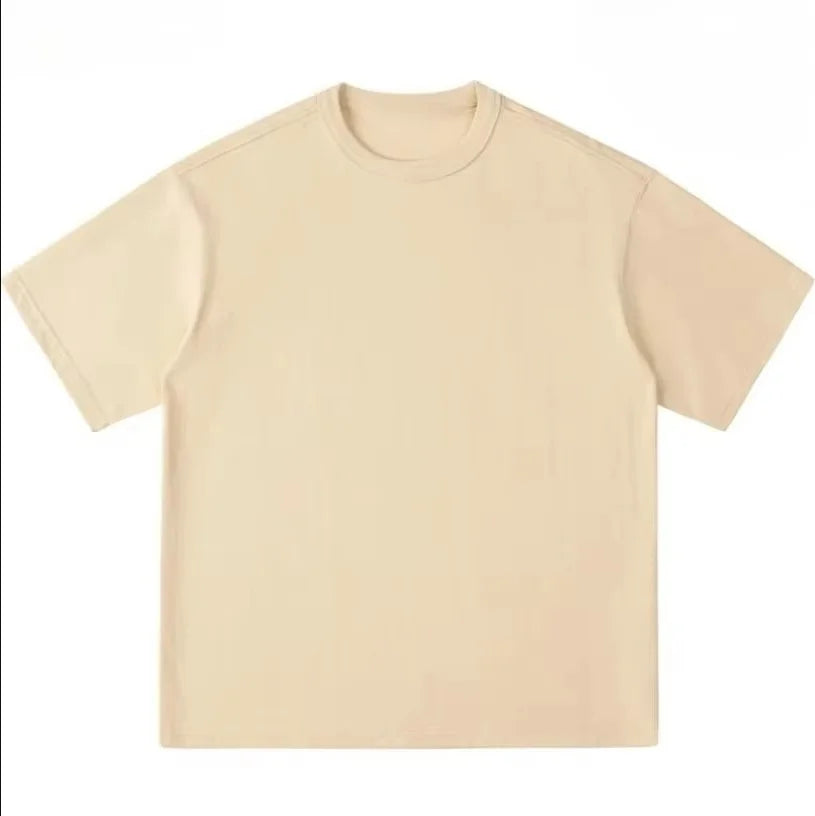 300g Thick Combed Cotton Round Neck T-shirt, Solid Color Loose Fit Simple and Casual Basic Style Suitable for Both Men and Women