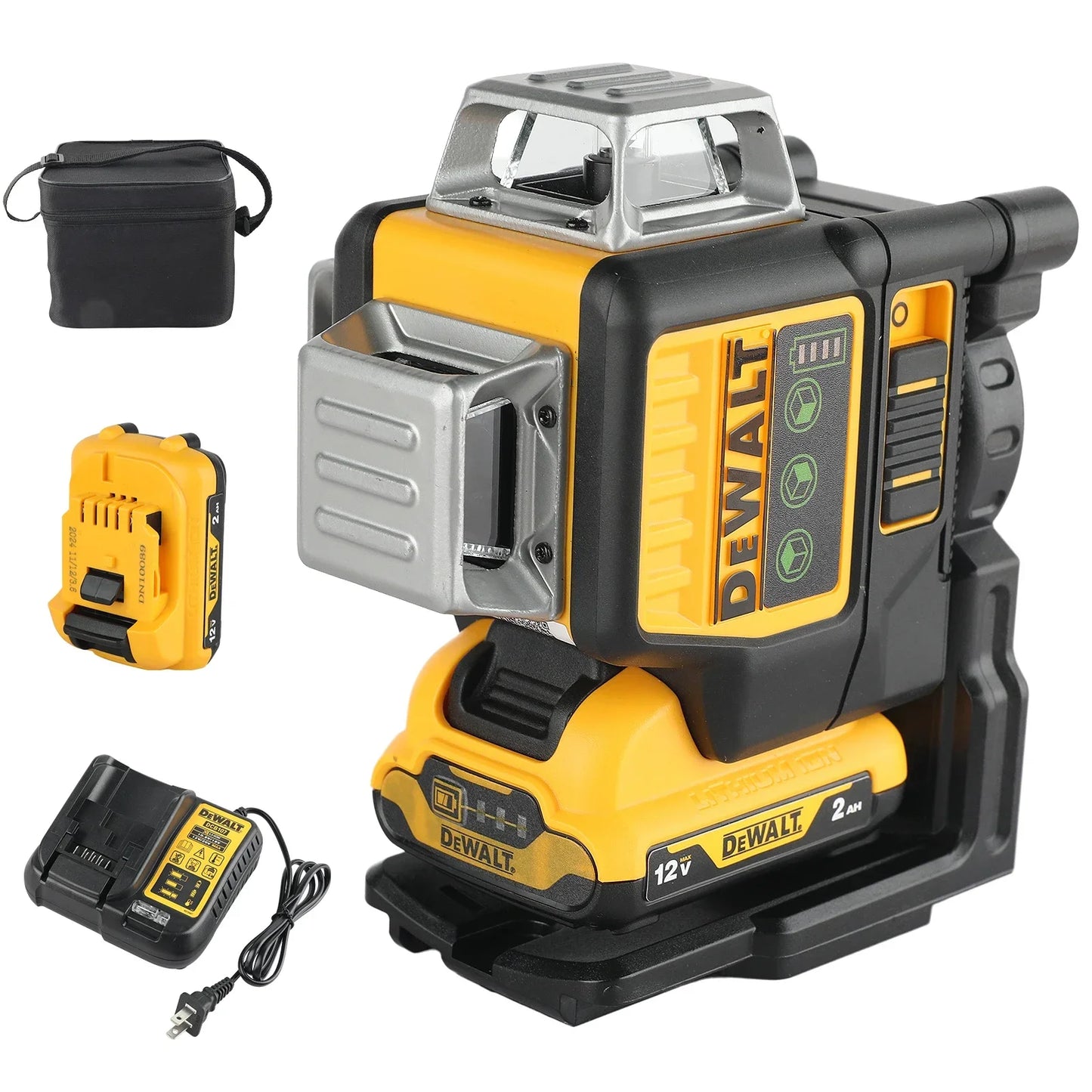 NOWY Dewalt DW089LG 3 płaszczyzny*360 stopni pionowo, akumulator litowy 12 V, poziomica laserowa 12 linii 360 poziomo, zielony miernik zewnętrzny – 2025
