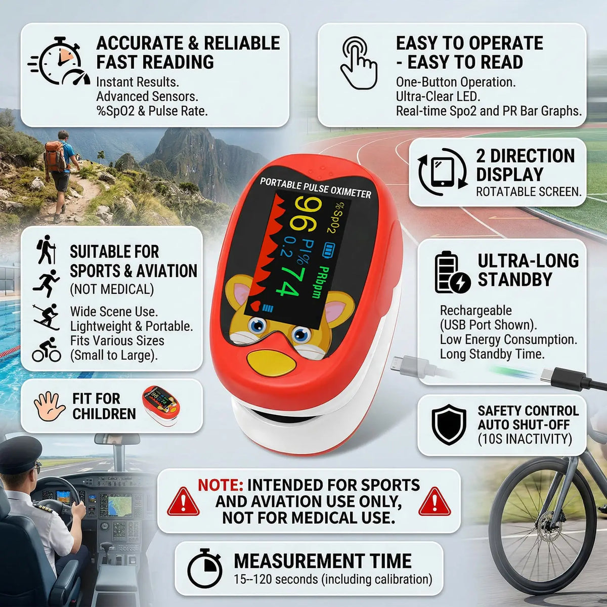 Non-Contact Infrared Laser Thermometer Finger Pulse Oximeter,Fast Temperature/Blood Oxygen/Pulse Rate Measurement