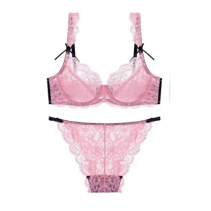 Romantic Atmosphere Lace Minimizer Bra Ultra Thin Sponge Free Wirefree Women Seamless Full Coverage Bust Push Up Set BANERDANNI