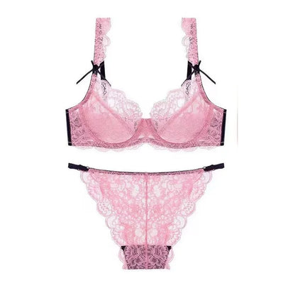 Romantic Atmosphere Lace Minimizer Bra Ultra Thin Sponge Free Wirefree Women Seamless Full Coverage Bust Push Up Set BANERDANNI