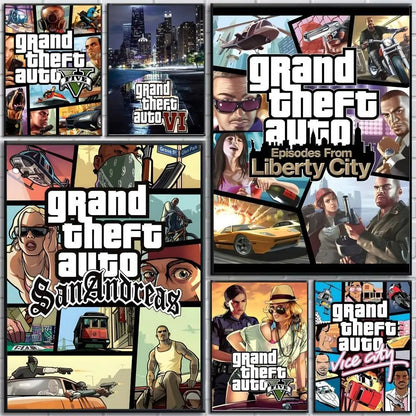 Game Grand T Auto posters Self-adhesive Paper Print Home Living Room Bedroom Entrance Bar Cafe Art