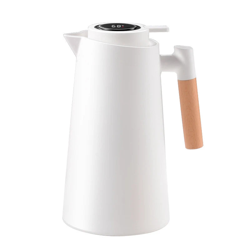 1Pc 1000ML Thermos Bottle Nordic Thermos For Hot Water Intelligent Water Heater Kettle Jug Bottle Vacuum Flask Wooden Handle