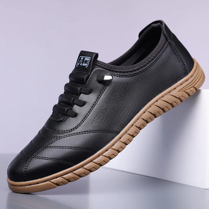 Men's Breathable Hollow Loafers Slip-On Leather Shoes Comfortable Casual Anti-Slip Deodorant Soft Bottom Sandals-HT193