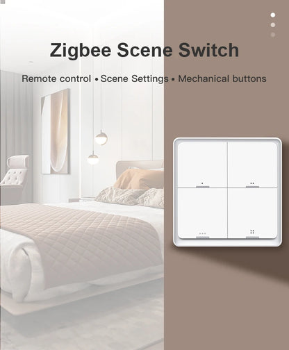 Works with Tuya Zigbee Smart Scene Switch Button 4 Gang 12 Scene Switch Push Button Controller in Smart Life App ZigBee Gateway