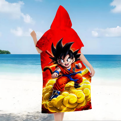 Dragon Ball Z Kid Goku Hooded Bath Towel, Parent-Child Matching Microfiber Quick Dry Absorbent Bathrobe Poncho for Beach Swim