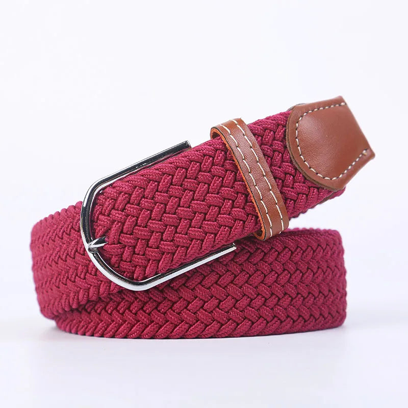 Unisex Elastic Fabric Woven Casual Women Belt Pin Buckle Expandable Braided Stretch Canvas Stylish Leisure Belts for Men
