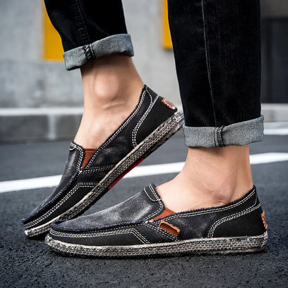 Fashion Breathable Canvas Shoes Loafers New Men Shoes Vintage Male Casual Shoes Flats Comfortable Washed Denim Lazy Loafers