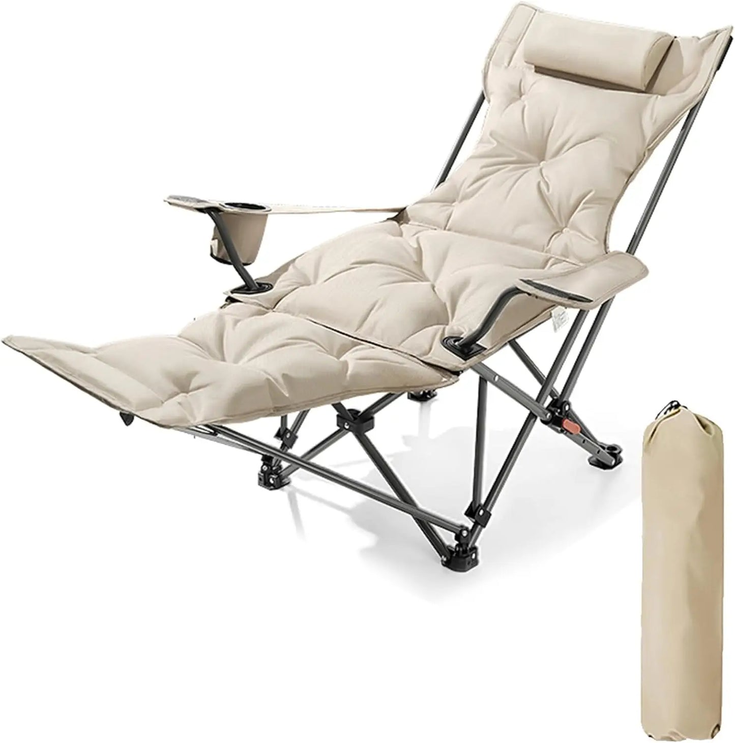 Folding Camping Chair with Armrests, Portable Outdoor Lawn Chair with Detachable Headrest Lightweight Fishing Chair for Picnic