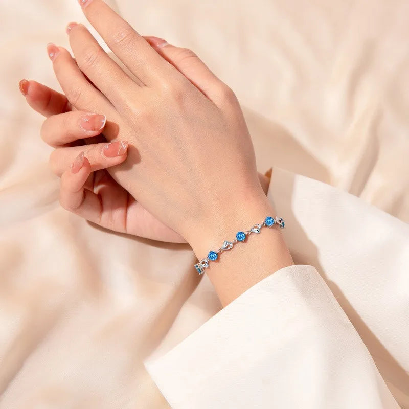 2pcs/set 925 Sterling Silver Heart Bracelet Necklace Jewelry Set for Women Korean Adjustable Charm Bracelet Luxury Party Jewelry