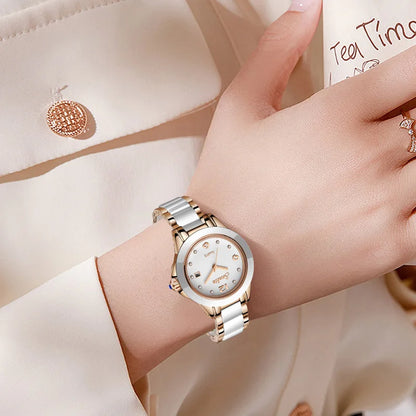LIGE Brand SUNKTA Fashion Casual Woman Watch Ceramic Simple Bracelet Quartz Ladies Watches Date Waterproof Women's Wristwatches