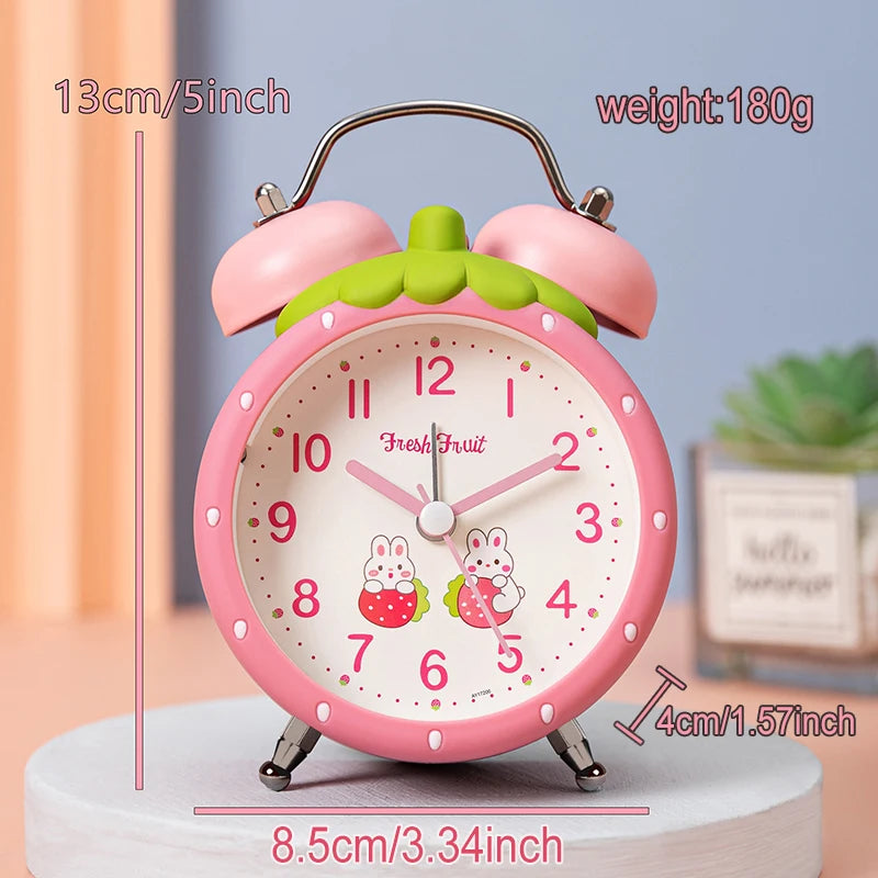 Strawberry children's alarm clock, quiet operation time, children's favorite desk clock, with night light function,