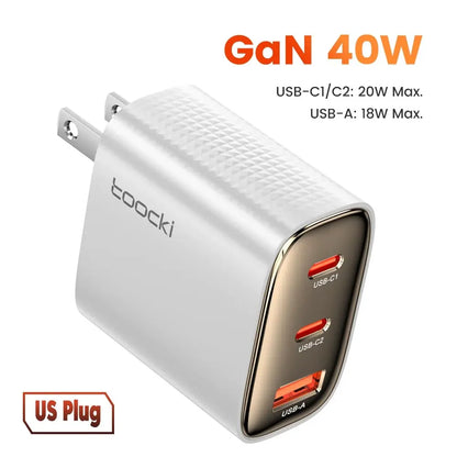 Toocki 40W GaN USB Charger Type C QC 4.0 Quick Charge Dual Type C Fast Phone Charger For iPhone 15 14 13 12 Pro Max Samsung S23