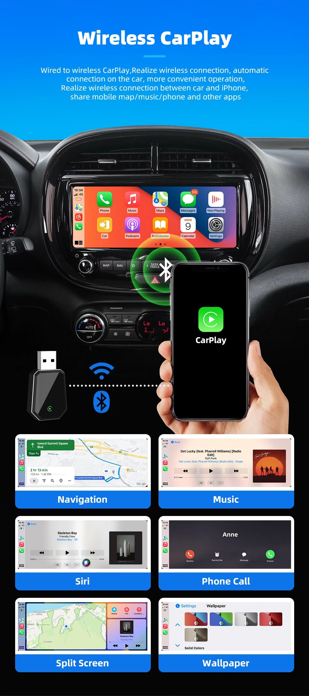 EKIY 2in1 Wired To Wireless CarPlay Dongle Android Auto Adapter Car Intelligent Systems AI Smart Box For Car With Wired CarPlay
