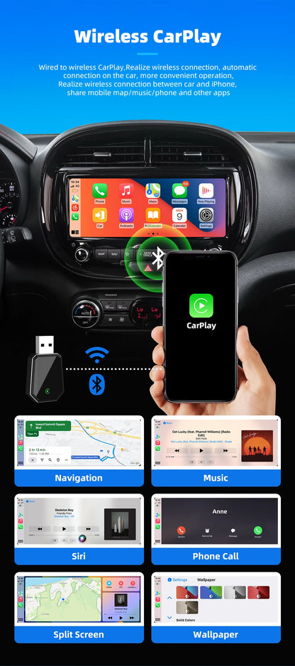 EKIY 2in1 Wired To Wireless CarPlay Dongle Android Auto Adapter Car Intelligent Systems AI Smart Box For Car With Wired CarPlay