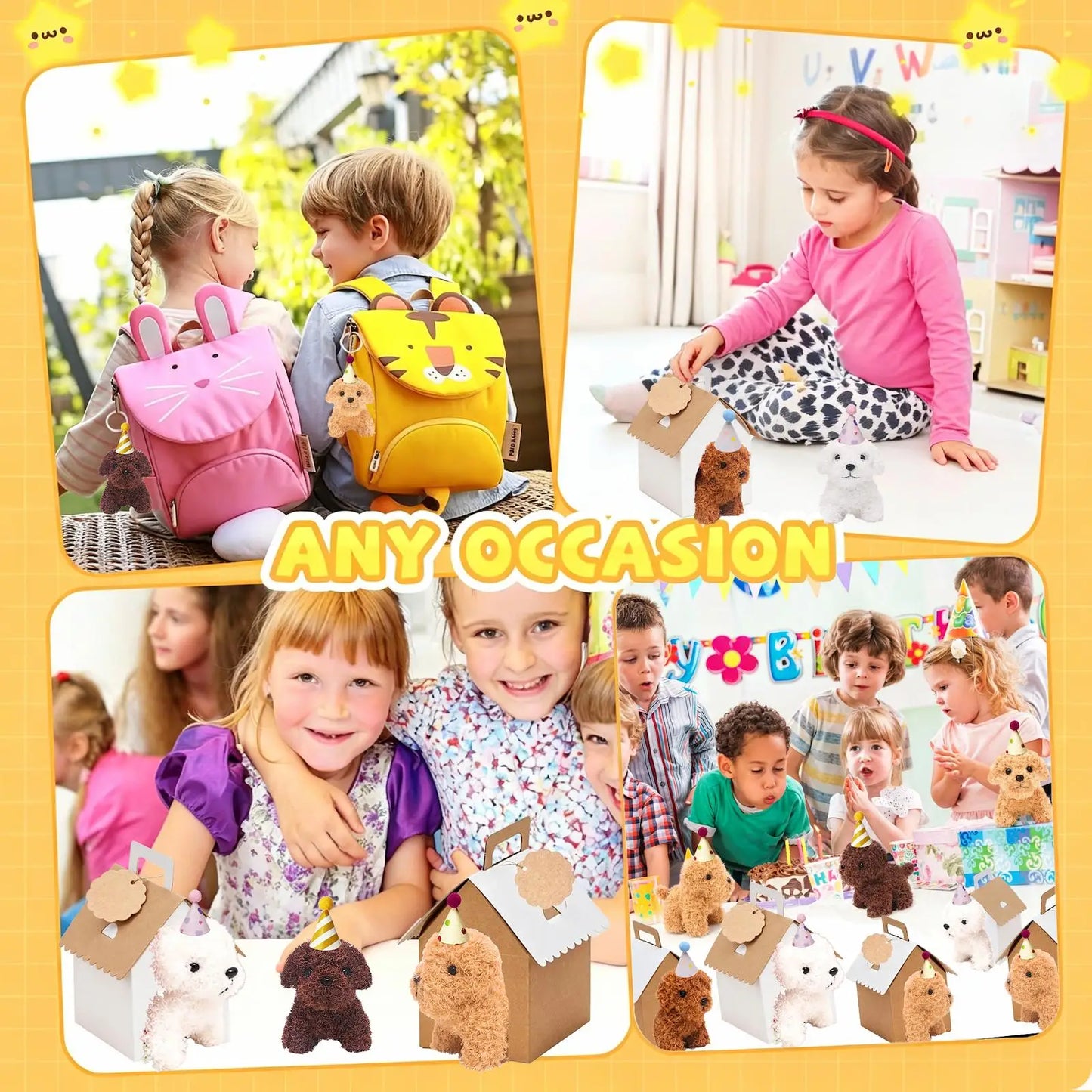 6-36 Pcs 4.7Inch Puppy Stuffed Animals Bulk with Hat Card Paper Boxes Adopt A Puppy Party Favors Kids Stuffed Dogs Birthday Gift
