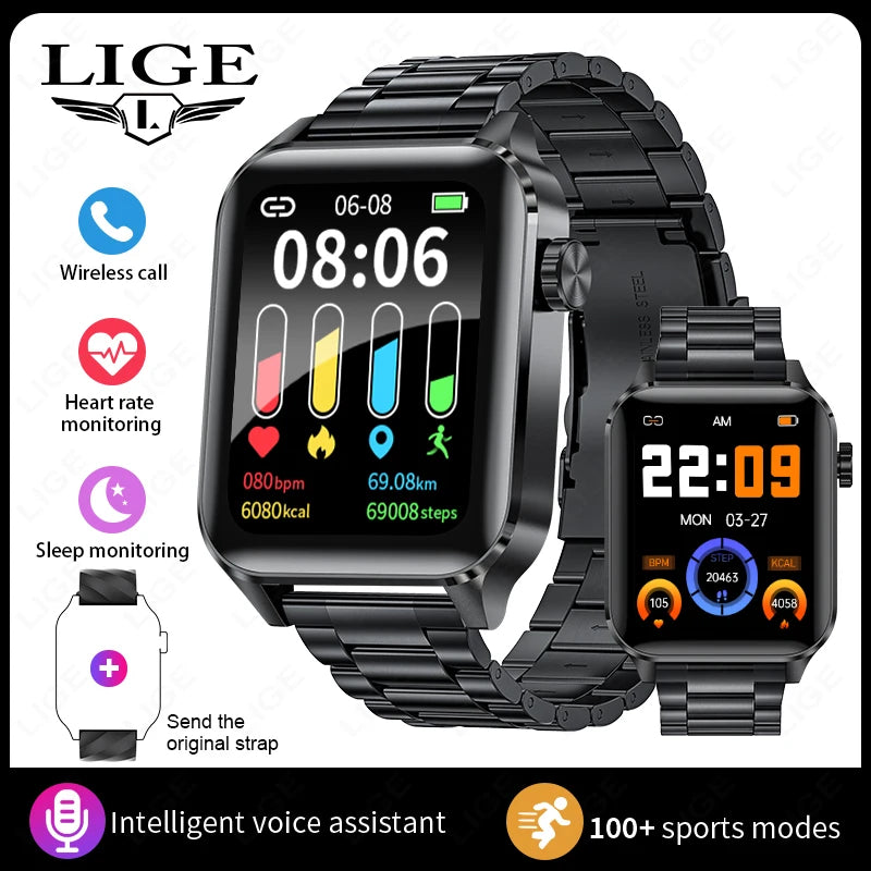 Inteligentny zegarek LIGE dla kobiet i mężczyzn, z połączeniami Bluetooth, sportowa bransoletka fitness, zdrowie kobiet, dynamiczna tarcza 3D, smartwatch damski, nowość 2026
