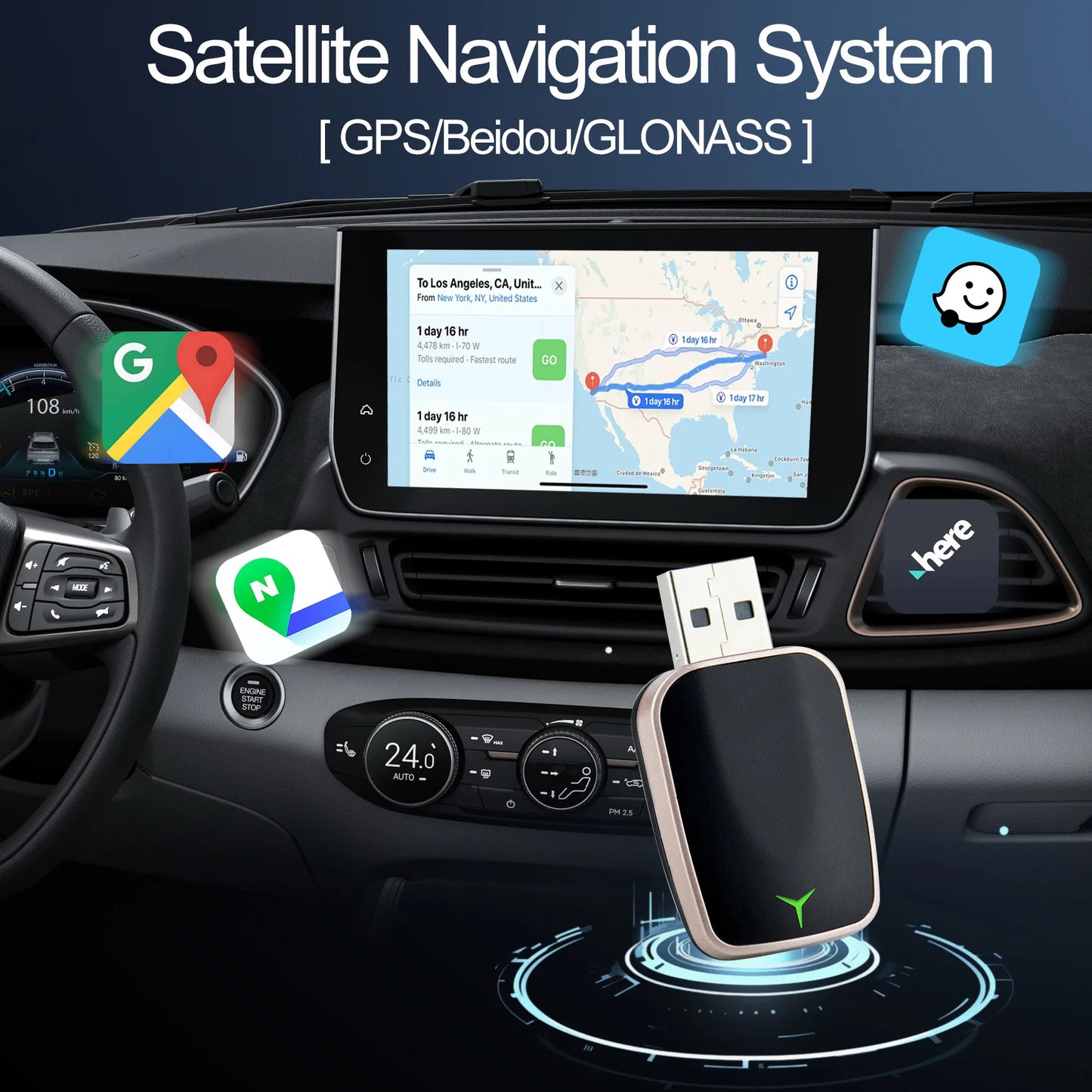 Mini Wireless Carplay Adapter Android Auto AI Smart USB Dongle 2 in 1  WiFi Fast Connect for Benz Chevrolet Ford Honda Toyota