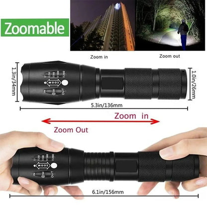 KDULIT T6 LED Flashlights Camping Torch 5 Light Modes Zoom Light Aluminum Alloys Waterproof Material External 18650 Battery
