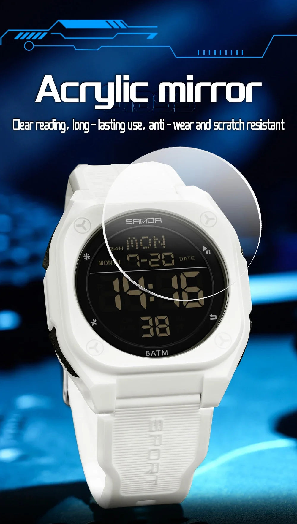 SANDA Digital Watch Multi-function Alarm Clock Luminous Waterproof Silicone Wristwatch Casual Students Electronic Watches