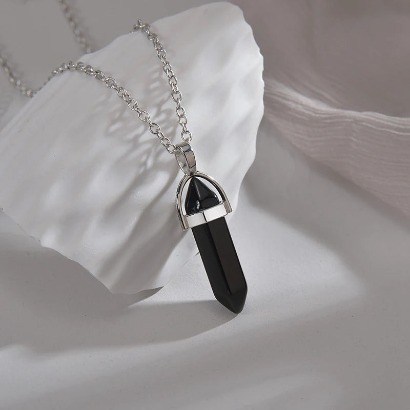 2Pcs/Set Luminous Hexagonal Column Heart Pendant Couple Magnetic Necklace Natural Stone Geometric Pendant Necklace Jewelry Gifts