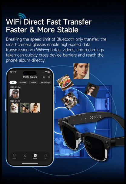 W630 800W HD Smart Glasses for Men And Women AI Intelligent Translation WiFi Transmission Photo & Video Recording Glasses
