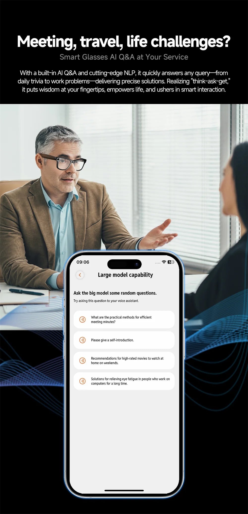 Smart Glasses With 800W Intelligent Translation Al Voice Wake-up Intelligent Q&A Interaction Call Noise Reduction EIS Anti Shake