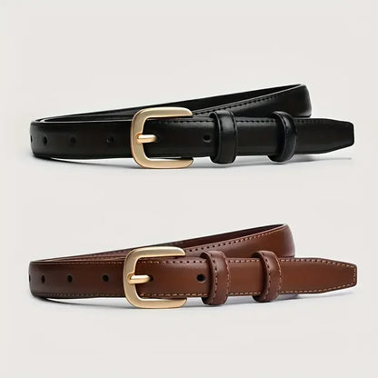 Ladies' slim fit waist belt - PU leather solid color gold buckle, suitable for skirts and pants, suitable for daily leisure, wed