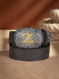 Western Cowboy PU Leather Belt - Men Waist Strap Bull Decoration Floral Engraved for Jeans