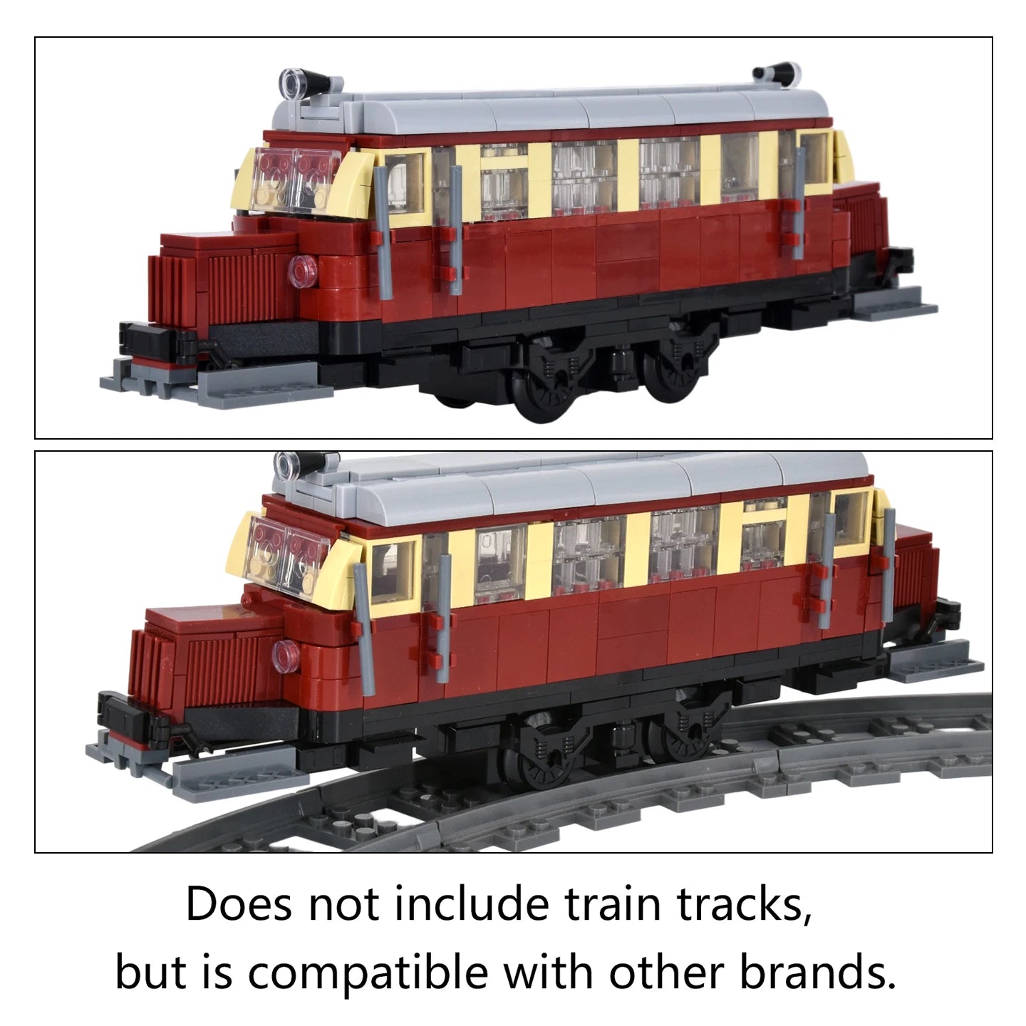 Vintage Dual Cab Train MOC Blocks, Detailed Retro Railway Locomotive, Educational DIY Toy for Train Fans, No Paper Manual