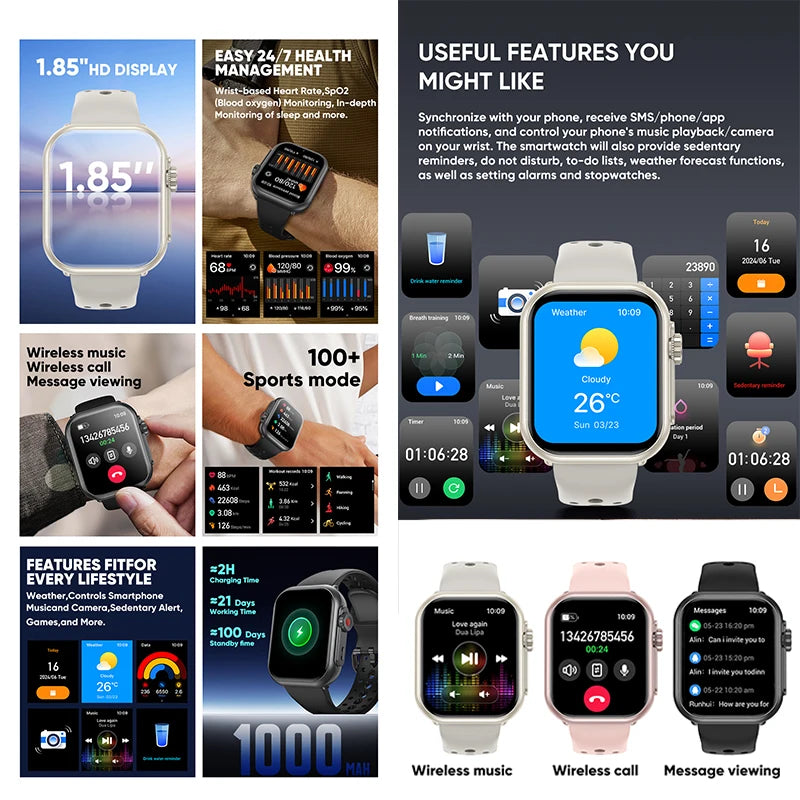 For IOS Watch Ultra 2 SE Men Women Smart Bracelet 1000mAh Battery GPS AMOLED Display Bluetooth Call Sport Waterproof Smart Watch