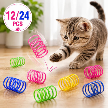 12/24pc Cat Spring Toys Colorful Plastic Spiral Interactive Cat Toy Coil Springs for Kitten Indoor Hunting Chasing Swatting Play