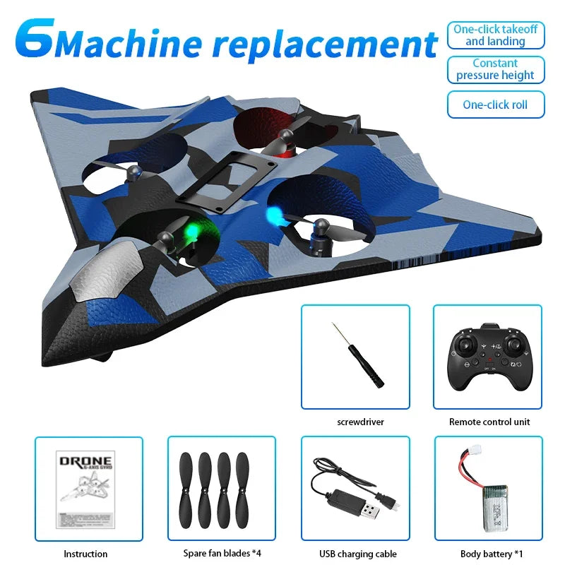 CZ36 2.4G 10CH RC EPP Foam Fighter Plane - 360 Degrees Stunt Tumbling, One-Key Takeoff, LED Lights - Best Kids Toy Gift