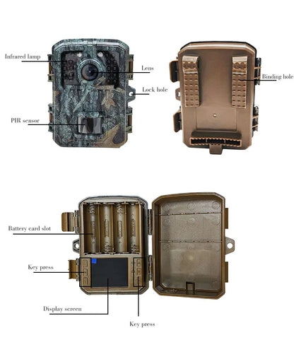 Hunting Trail Camera 16MP 1080P Wild Animal Detector Trail Camera HD Waterproof Monitoring Infrared Heat Sensing Night Vision