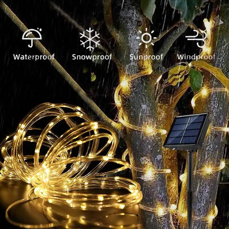 Solarne Lampy Linowe Solarne Lampy LED Ścieżka Taras Ogród Solarne Girlandy Świetlne Wodoodporne Zewnętrzne Paski Oświetleniowe 8 Trybów Oświetlenia
