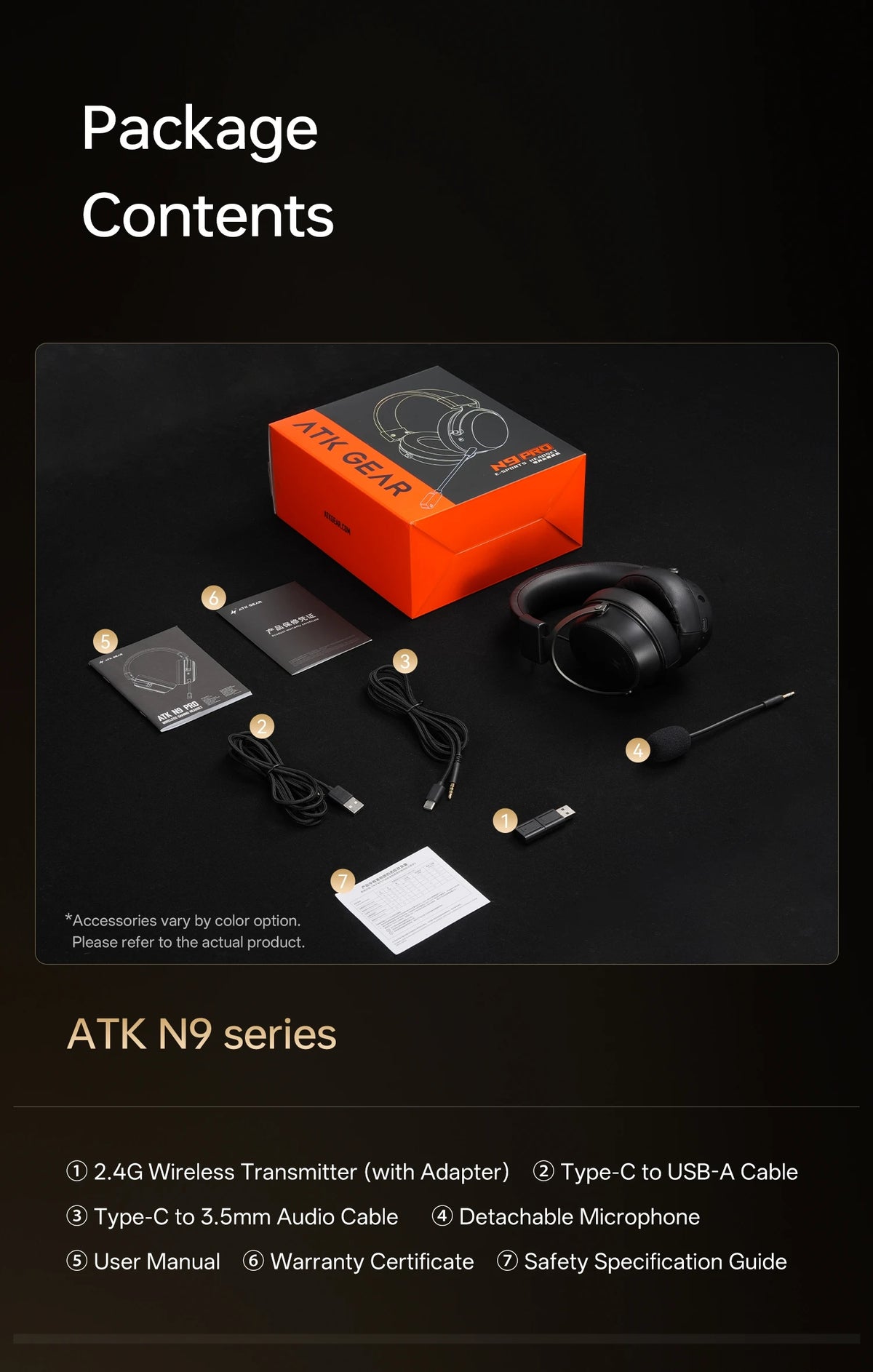 ATK N9 Ultra eSports Gaming Wireless Headset with Mic for PS5 PS4 PC Microphone Virtual 7.1 Surround Noise Reduction Headset